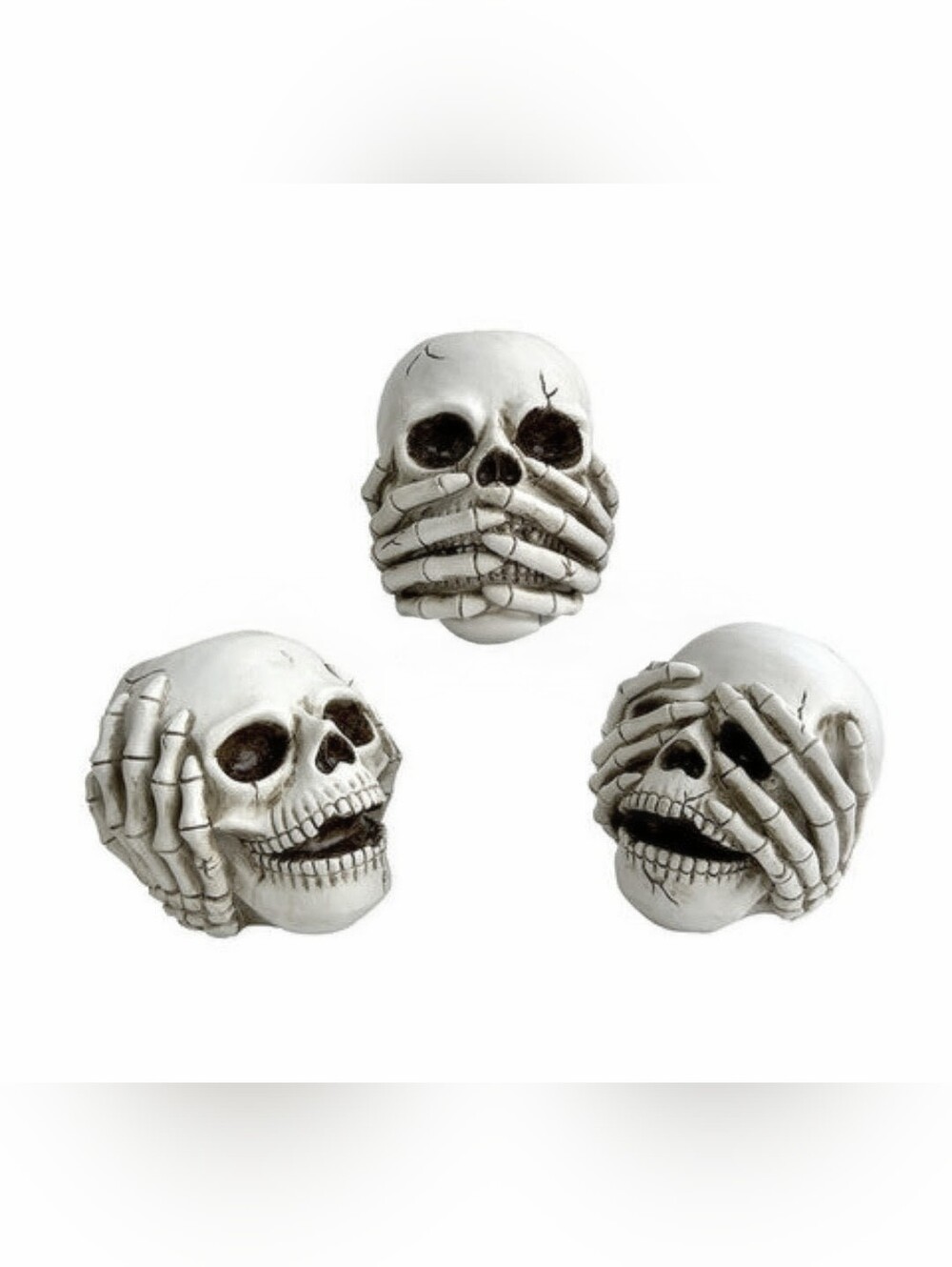 Set of 3 - Skull Candle Holders - See, Hear, Speak No Evil - Halloween Set